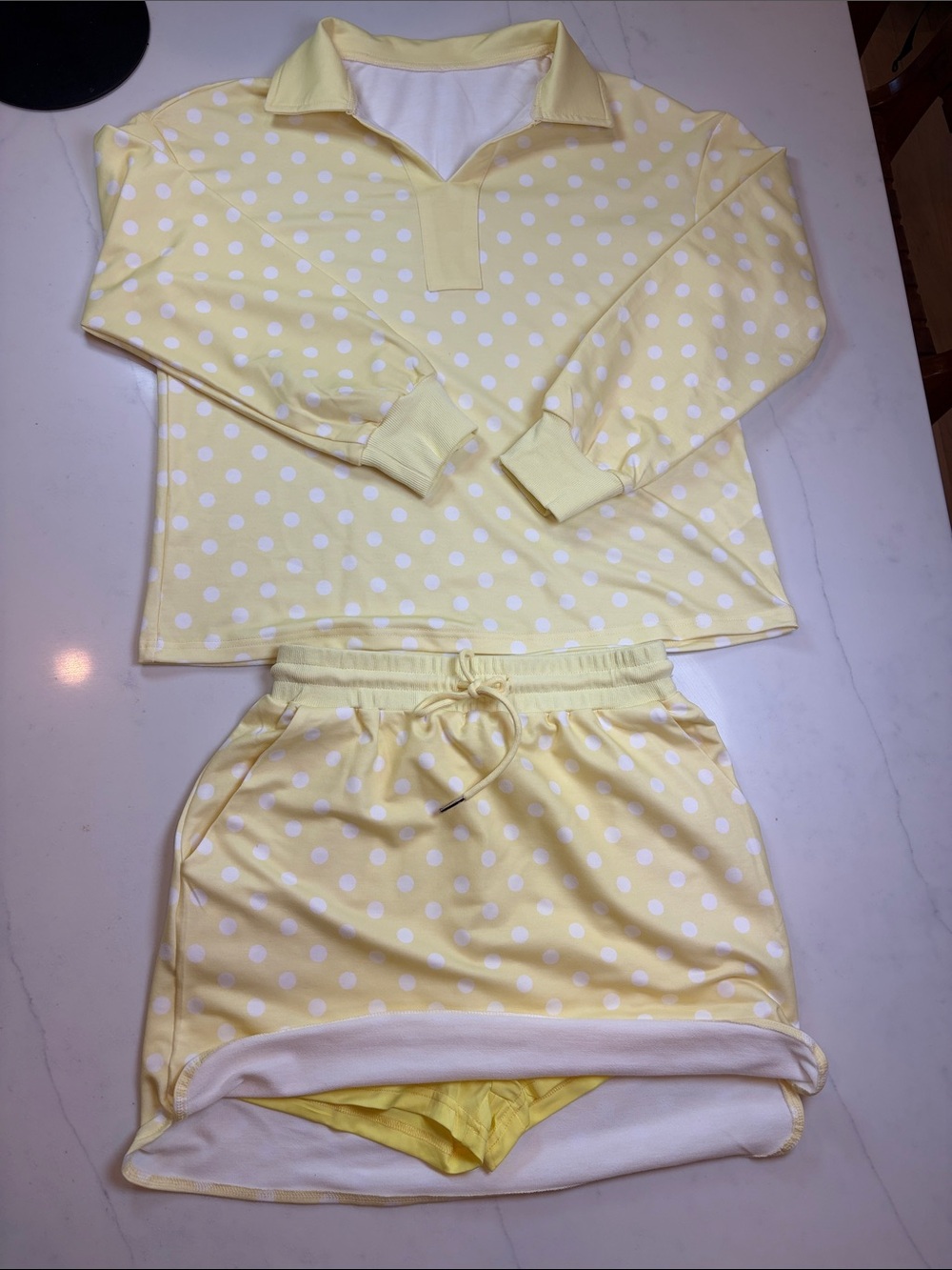 Womens Yellow Polka Dot Skort Set